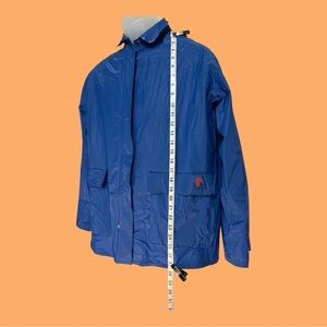 Mid West Rain Jacket Long Sleeve Zip Up & Snap High Neck Blue Med Fits Small